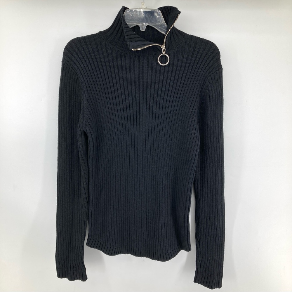 Unif Black Ribbed Turtleneck Zip Long Sleeve Sweater